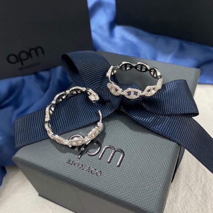 APM Monaco Silver Hoop Earrings with Diamond Accents